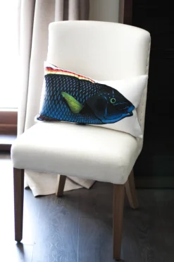 Blue Wrasse Fish Pillow 12x19