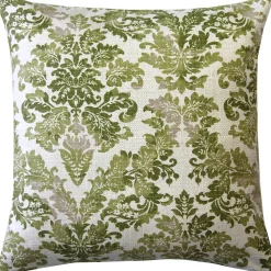 Calliope Green Damask Pattern Throw Pillow 20x20