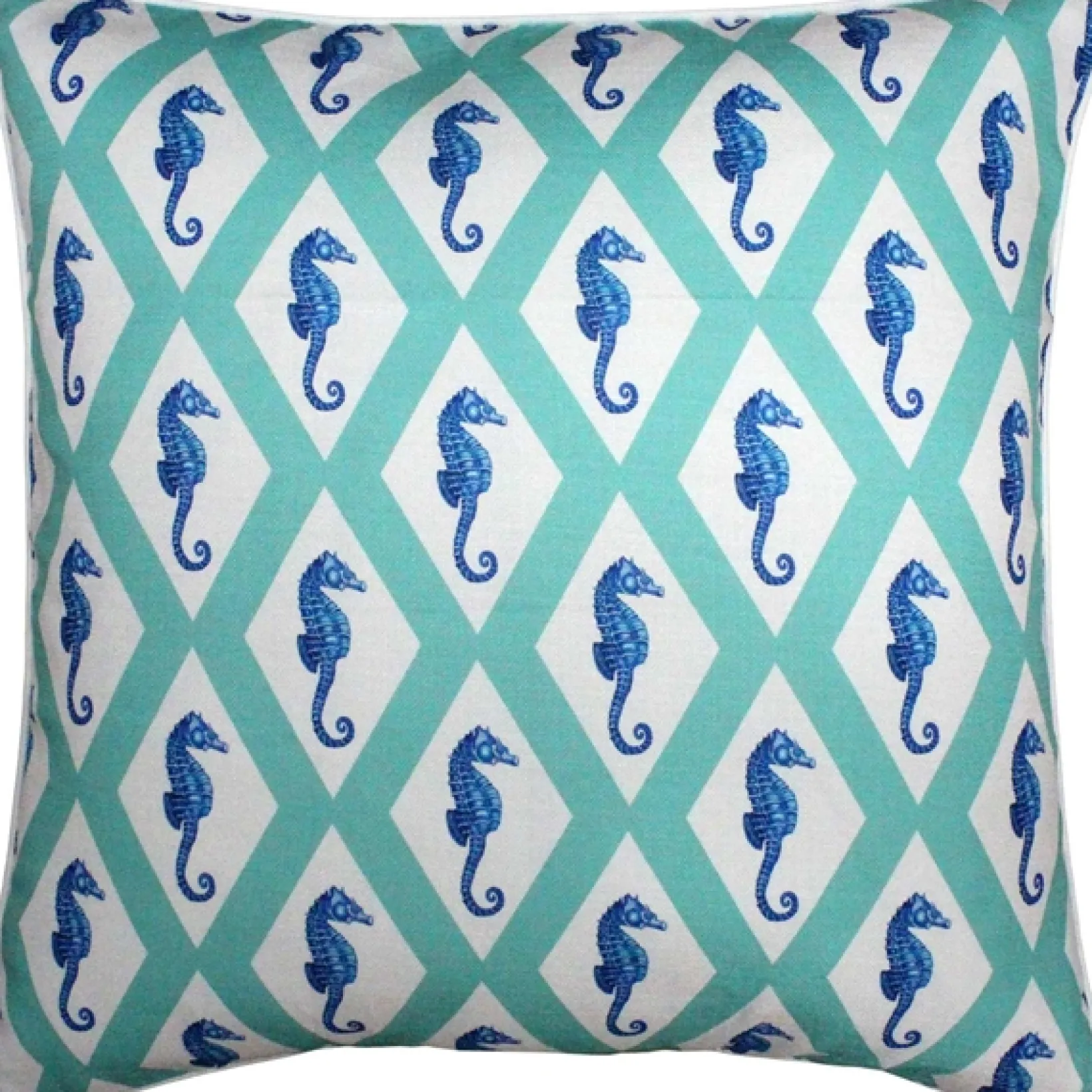 Capri Turquoise Argyle Seahorse Throw Pillow 26x26