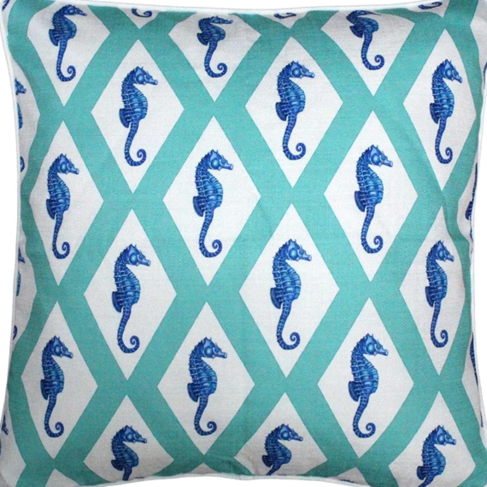 Capri Turquoise Argyle Seahorse Throw Pillow 20x20