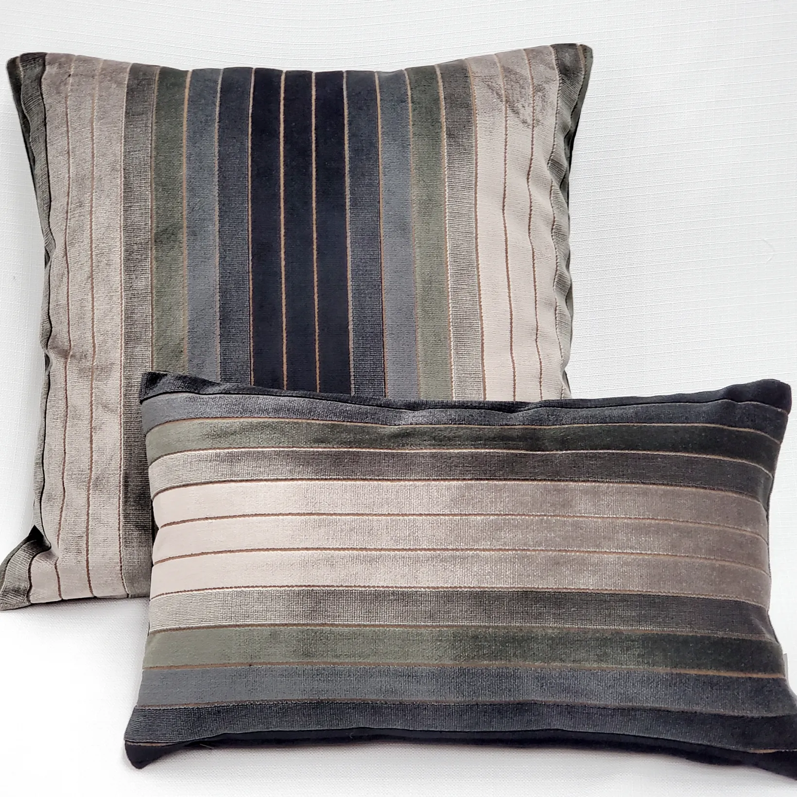 Carbon Stripes Textured Velvet Throw Pillow 12x19