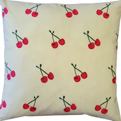 Cherry Rain Cotton Print Throw Pillow 20x20
