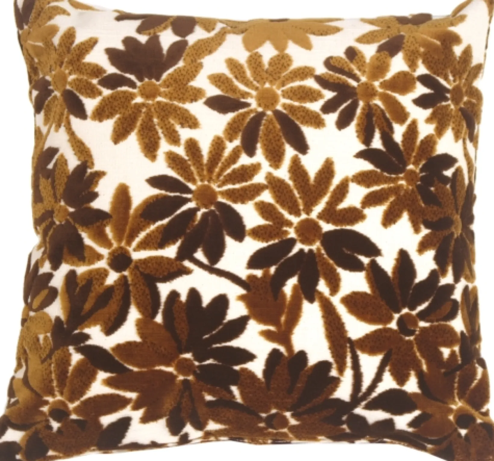 Chocolate Chenille Floral on Cream Throw Pillow