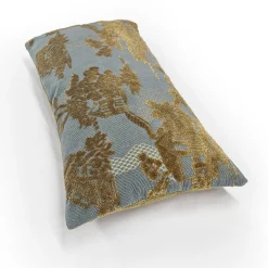 Dalian Gold and Teal Woven Velvet Throw Pillow 12x24