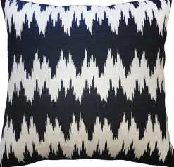 Ikat Stripes Black and Cream Throw Pillow 17x17
