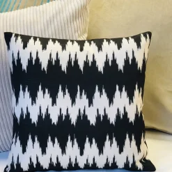 Ikat Stripes Black and Cream Throw Pillow 17x17