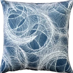 Karalina Feather Swirl Teal Throw Pillow 20x20