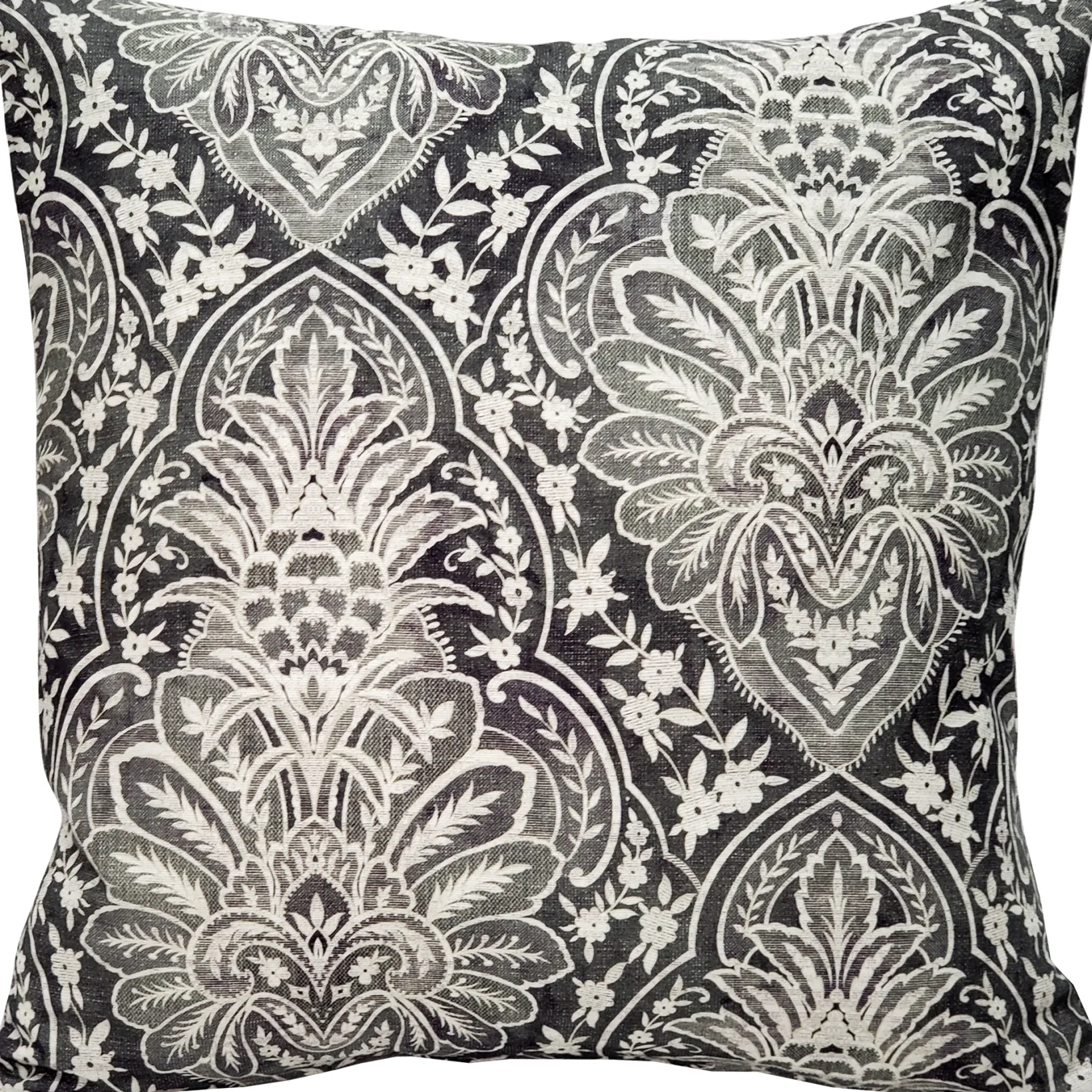 Leone Damask Dark Gray Throw Pillow 21x21