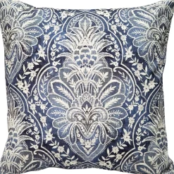 Leone Damask Denim Blue Throw Pillow 21x21