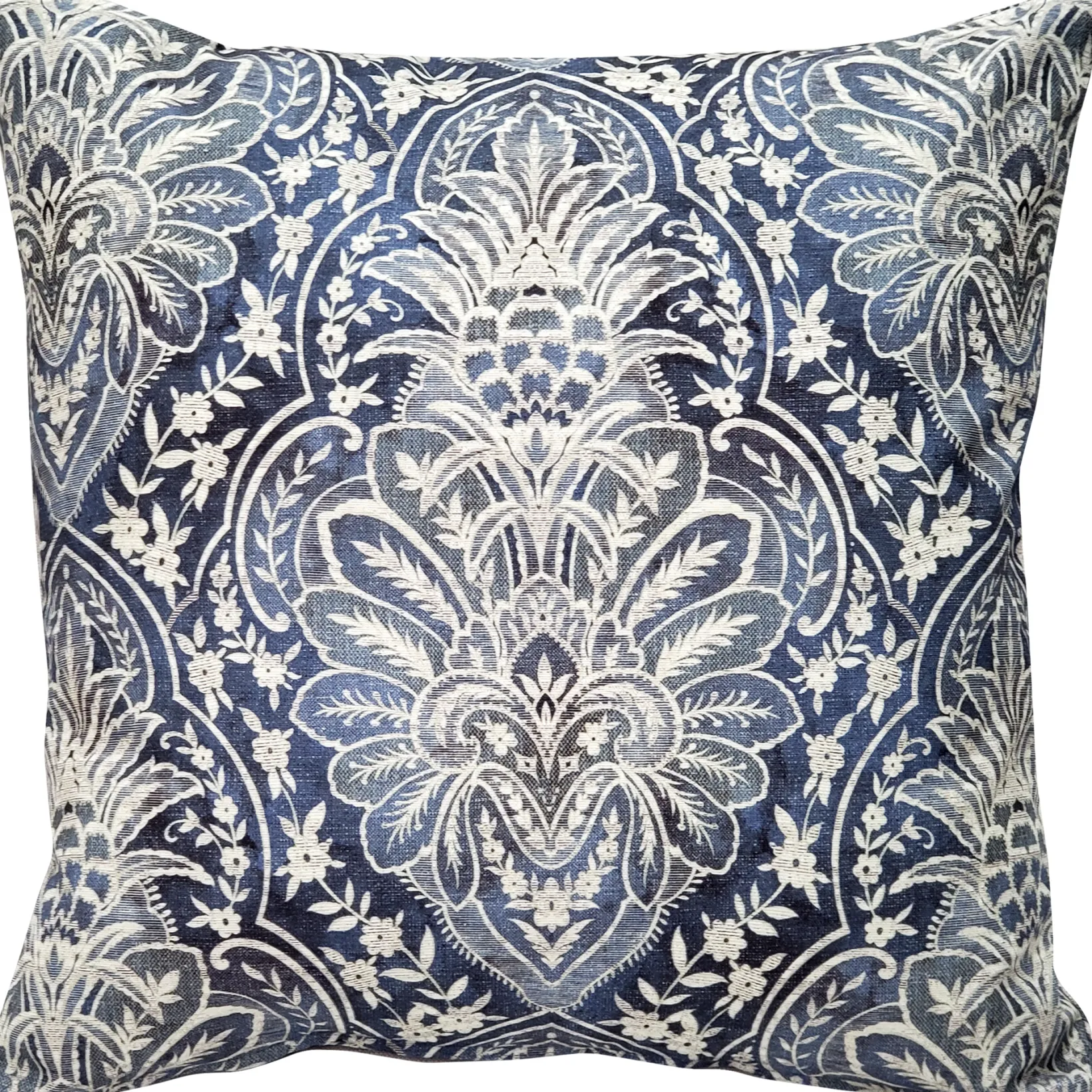 Leone Damask Denim Blue Throw Pillow 21x21