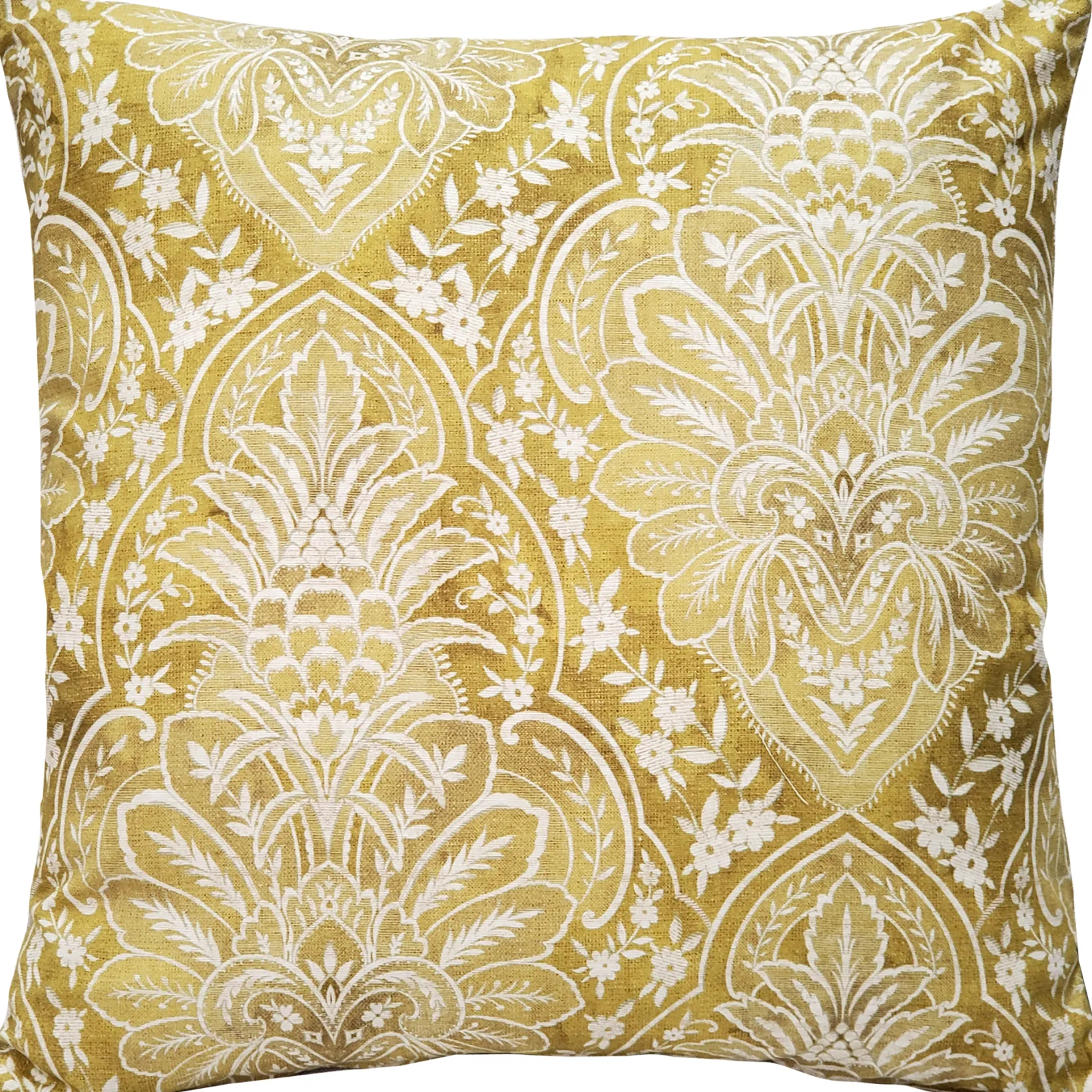 Leone Damask Dijon Yellow Throw Pillow 21x21