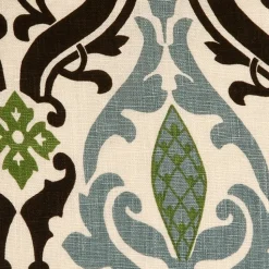 Linen Damask Print Blue Brown 12x19 Throw Pillow