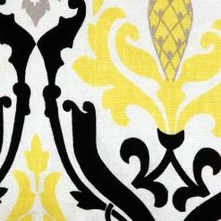 Linen Damask Print Yellow Black 18x18 Throw Pillow