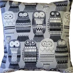 Midnight Owl Cotton Print Throw Pillow 17x17
