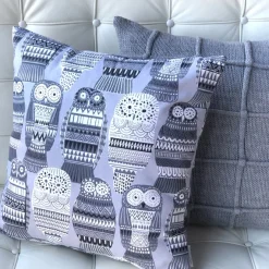 Midnight Owl Cotton Print Throw Pillow 17x17