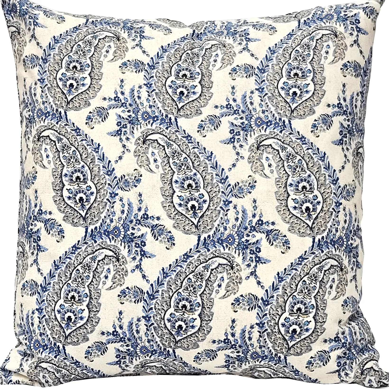 Midnight Paisley Cotton Square Throw Pillow 25x25