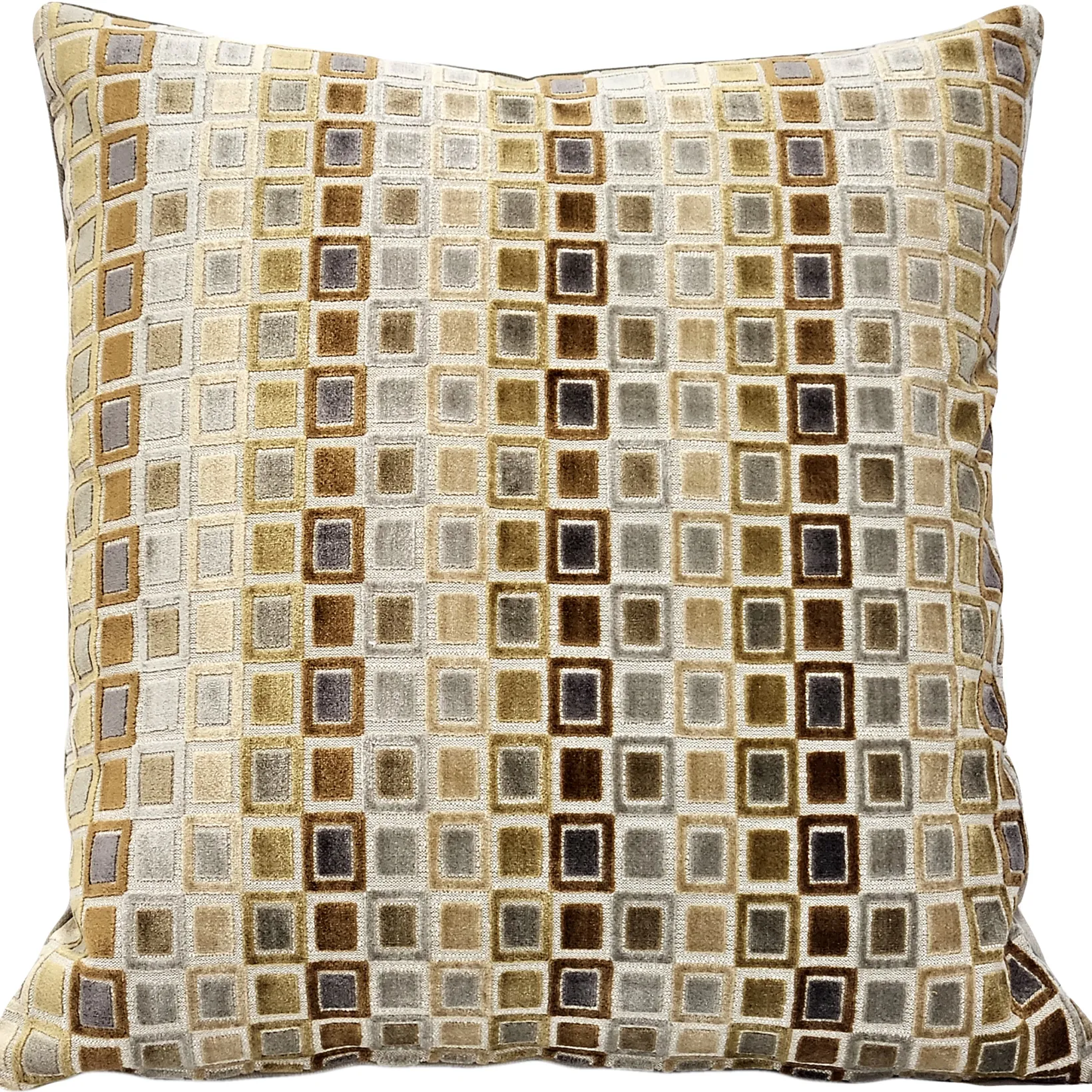 Mod Grid Gold Velvet Throw Pillow 21x21