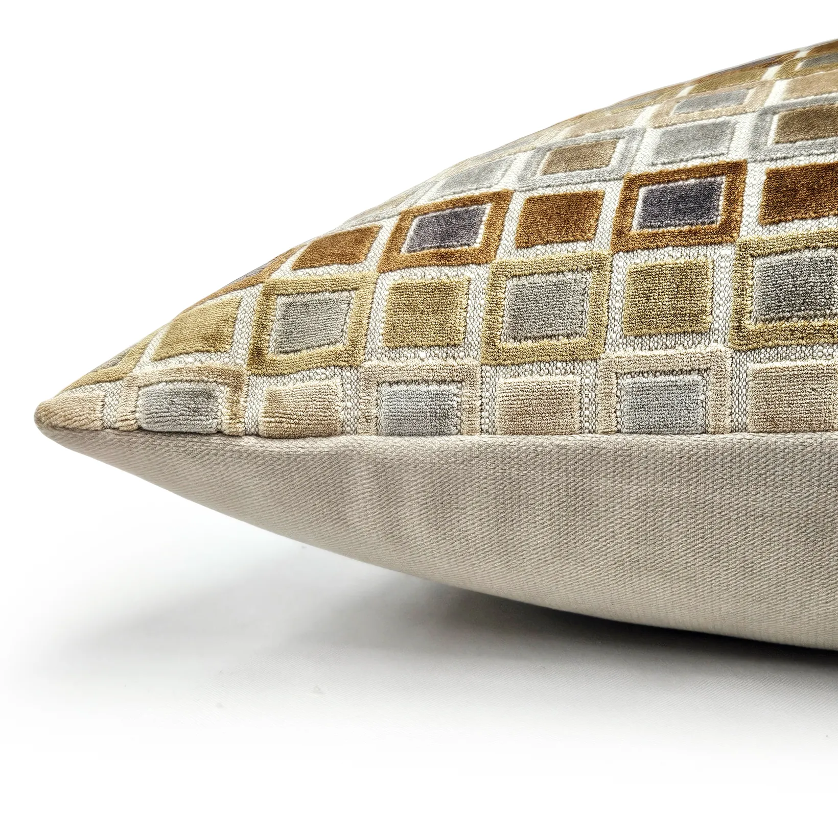 Mod Grid Gold Velvet Throw Pillow 21x21
