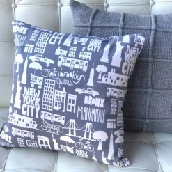 New York City Cotton Print Throw Pillow 17x17