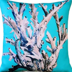 Ocean Reef Coral on Turquoise Throw Pillow 20x20