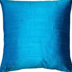 Sankara Peacock Blue Silk Throw Pillow 16x16