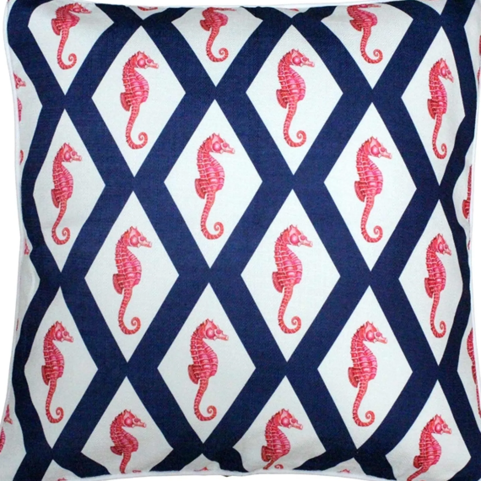 Sea Island Navy and Red Argyle Seahorse Throw Pillow 20x20