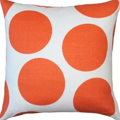 Tuscany Linen Orange Circles Throw Pillow 22x22