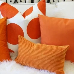 Tuscany Linen Orange Circles Throw Pillow 22x22