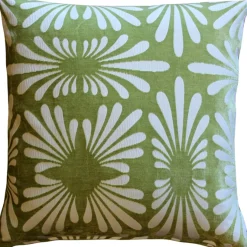 Velvet Daisy Green 20x20 Throw Pillow