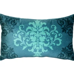 Velvet Damask Teal Throw Pillow 11x18