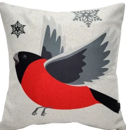 Winter Finch Flying Bird Christmas Pillow